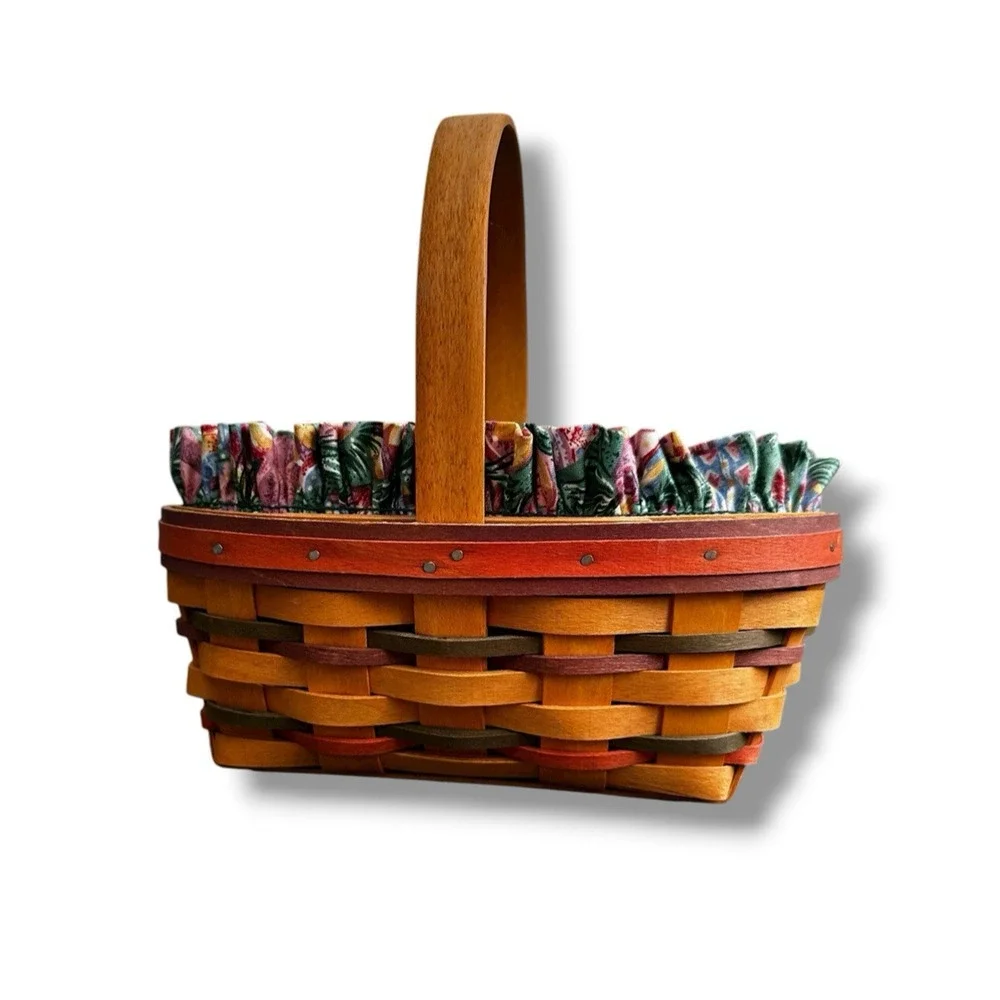 Longaberger Vtg 1997 Small Easter Basket 8 x 4.5 x 3 Oval w/ Liner & Protector